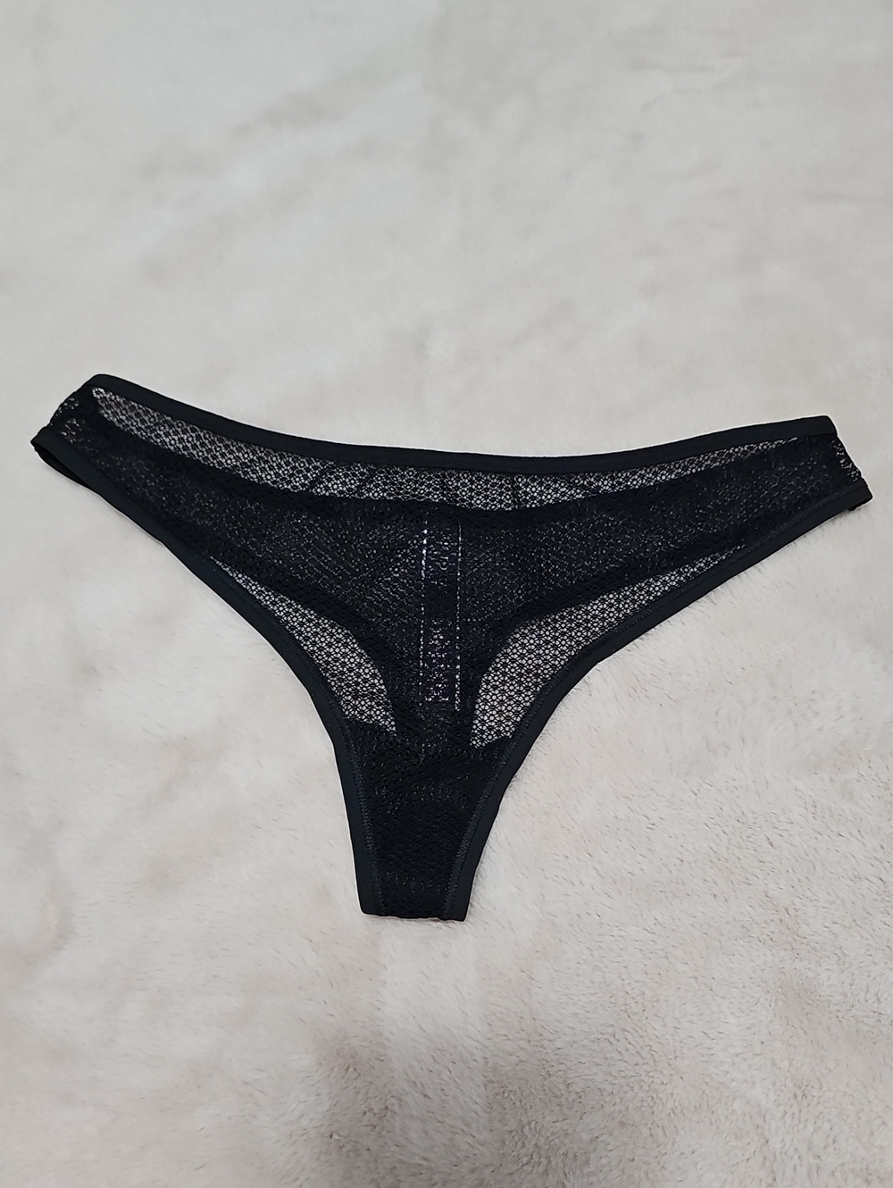 Victoria's Secret Black Sheer Lace Thong - Mesh Detail
